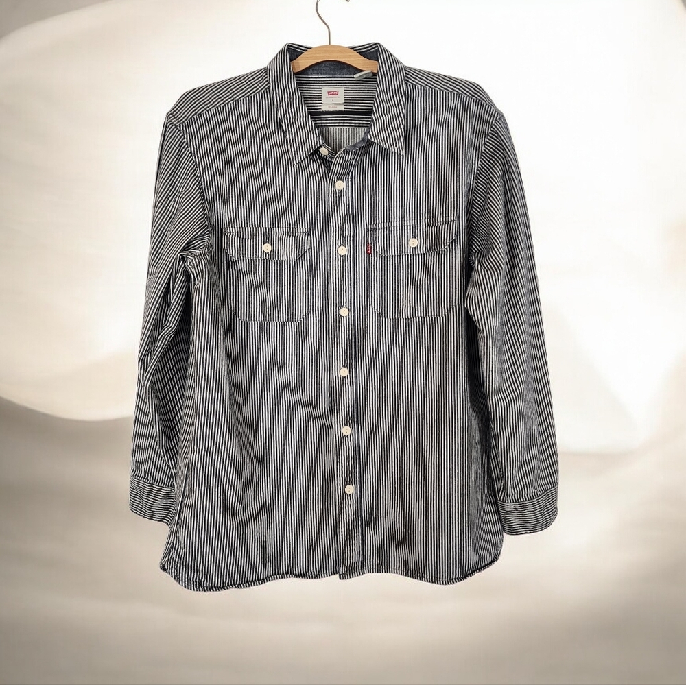 Levi's Men’s Striped Long Sleeve Workwear Shirt - Navy/White - Size L